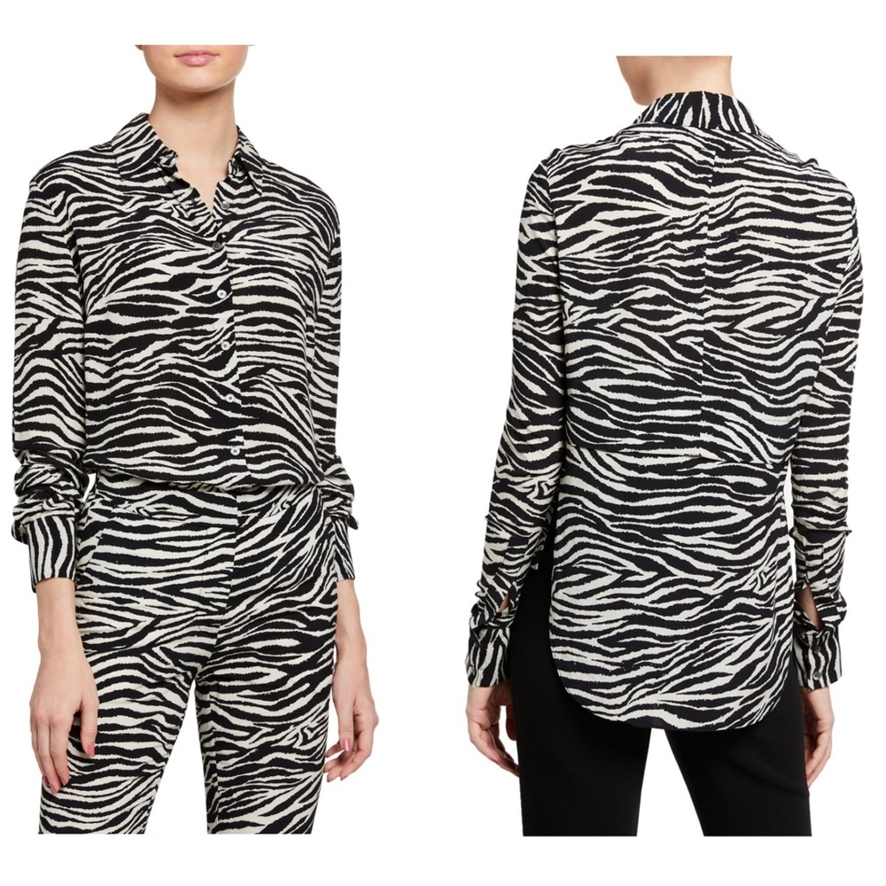 Derek Lam 10 Crosby zebra print blouse TOP animal print shirt women’s striped - Picture 9 of 9